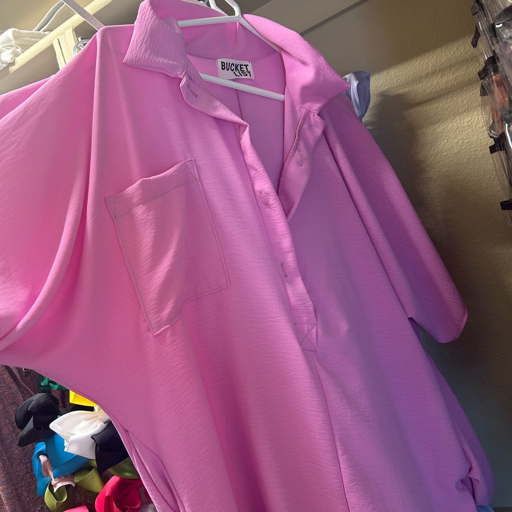Bucket vibrant M Pink Collared Button Up Romper